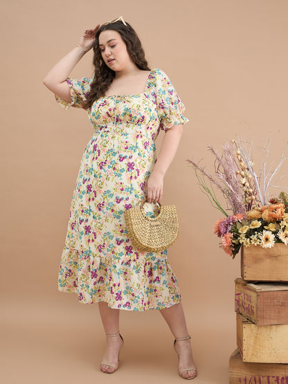 puff sleeves midi dress