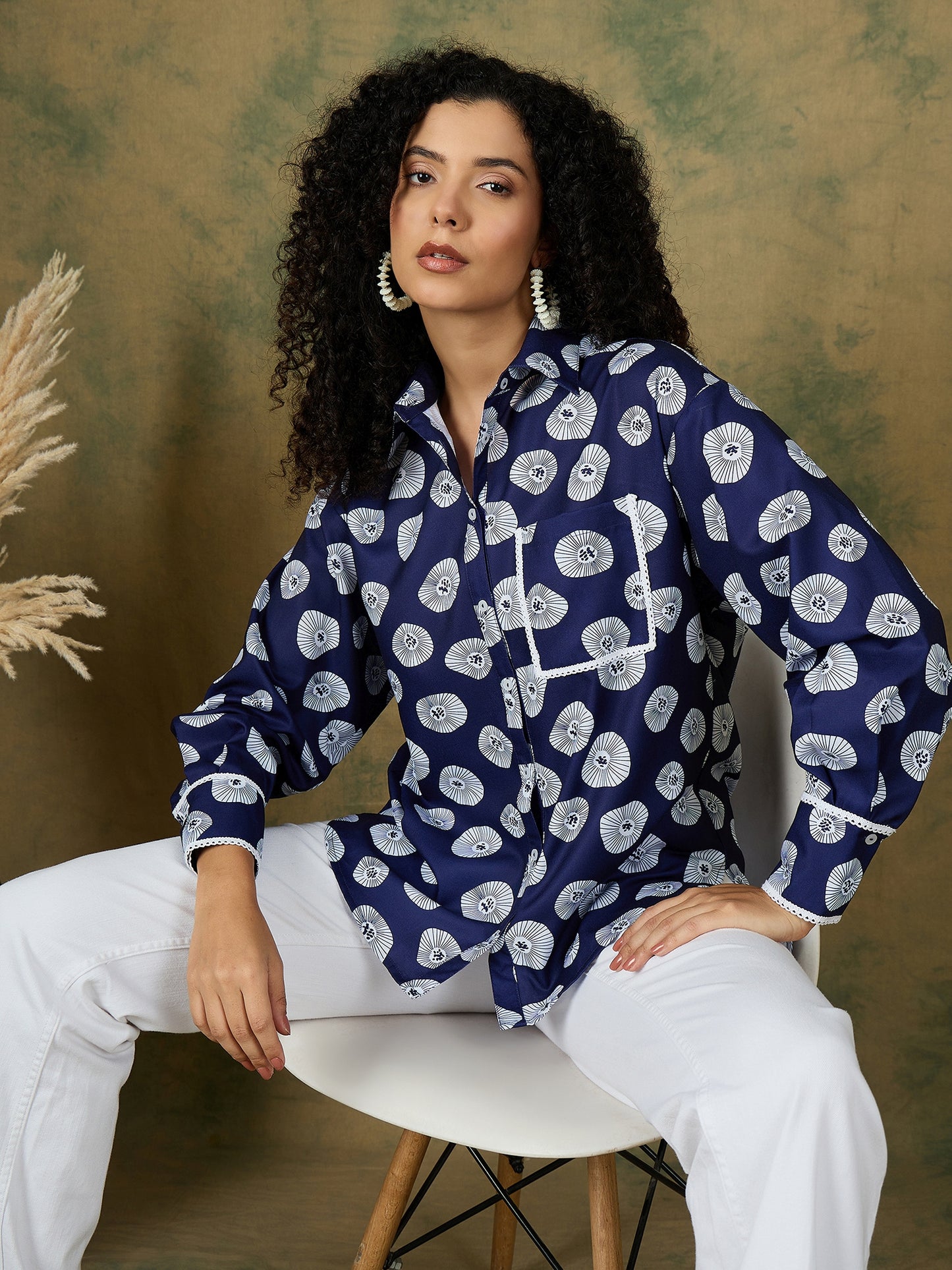 LACE TRIM INDIGO SHIRT