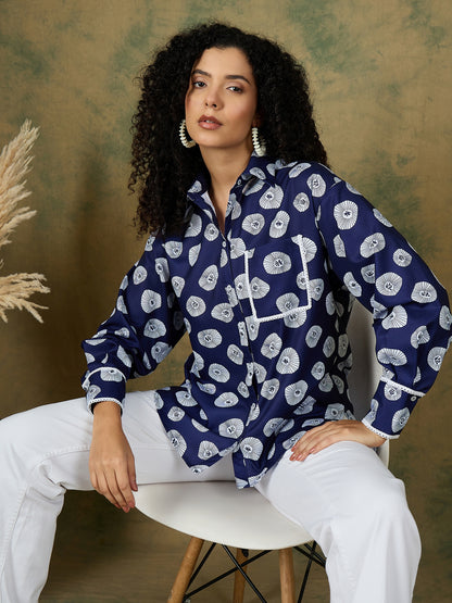 LACE TRIM INDIGO SHIRT