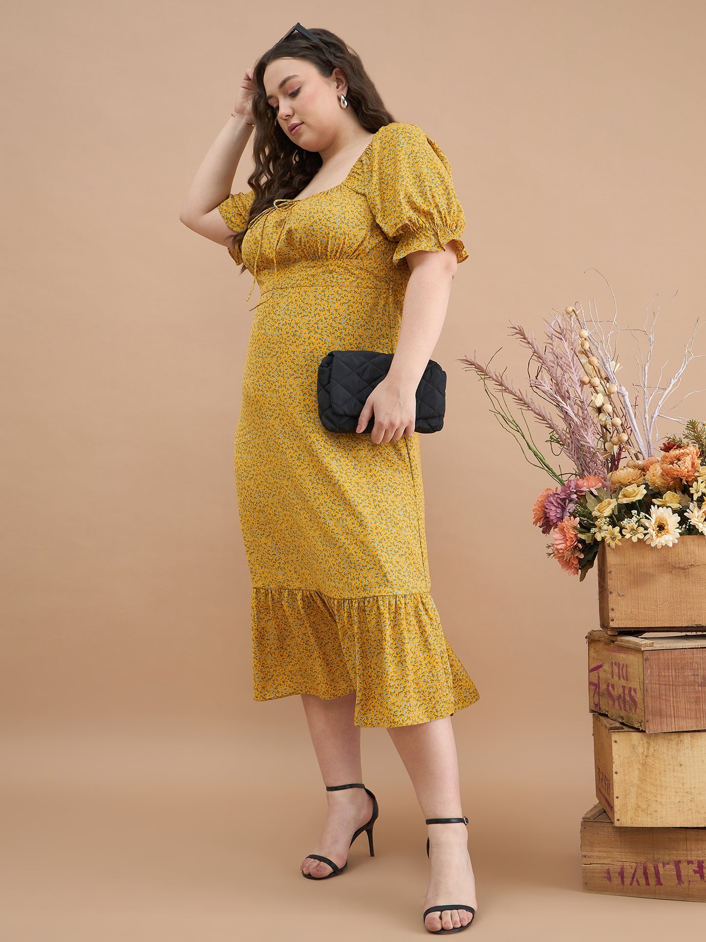 Puff Sleeves Midi Dress