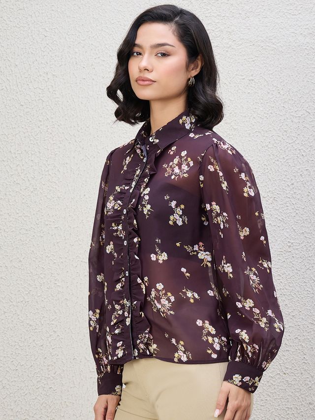 FLORAL PRINT FRILL SHIRT