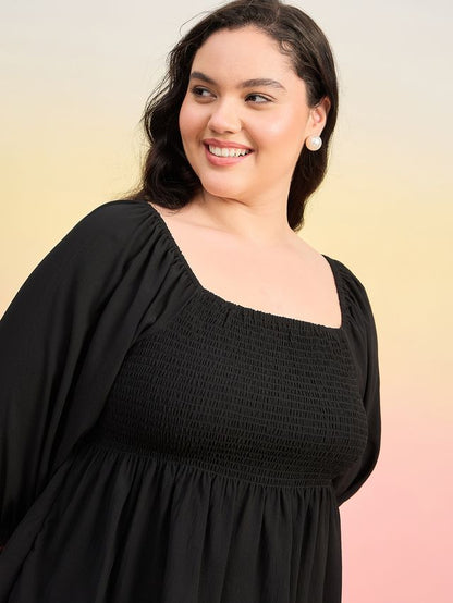 Smocked Crepe Peplum Top