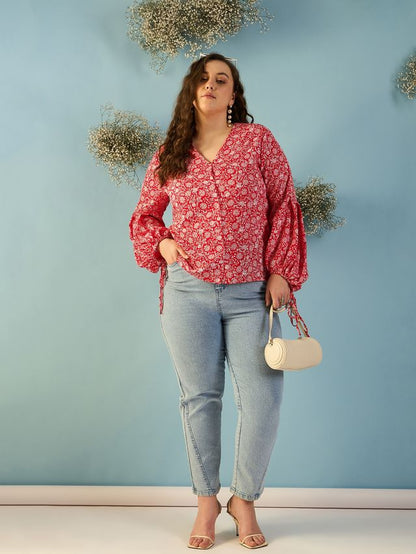 Floral Print Crepe Shirt Style Top