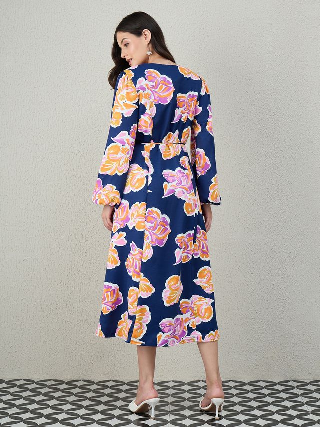 V-NECK A-LINE MIDI DRESS