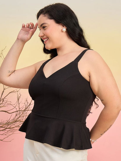 Women Shoulder Straps Peplum Top