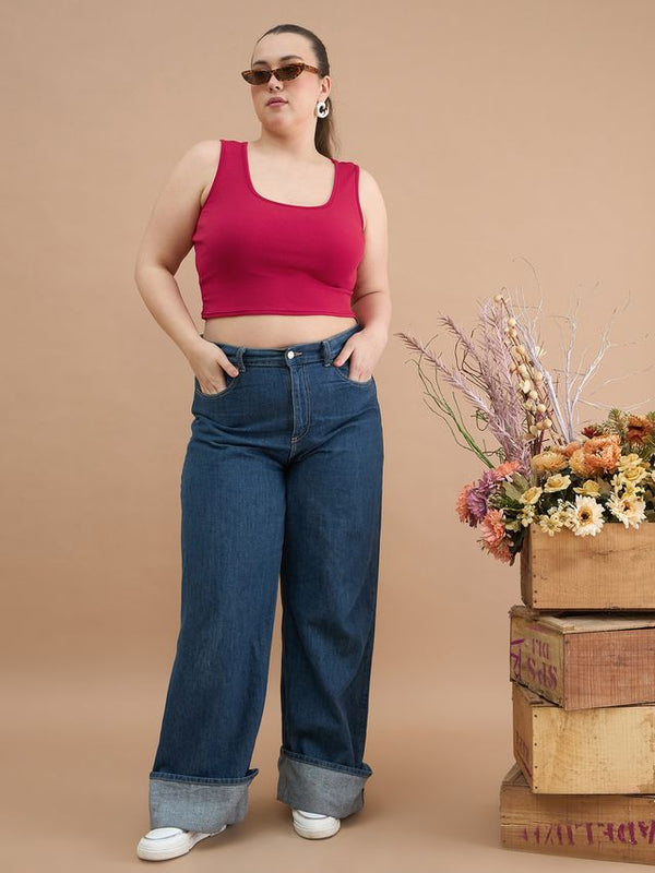 Kibo Curve Women Plus Size  plus size pink Fitted Crop Top