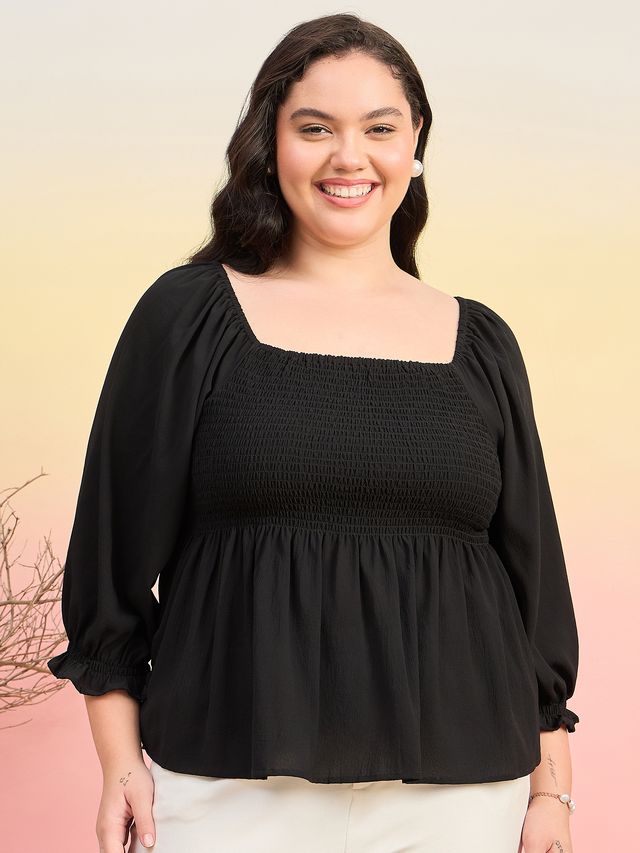 Smocked Crepe Peplum Top