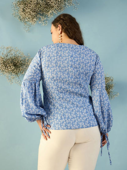 Print Puff Sleeve Crepe Top