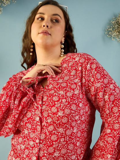 Floral Print Crepe Shirt Style Top