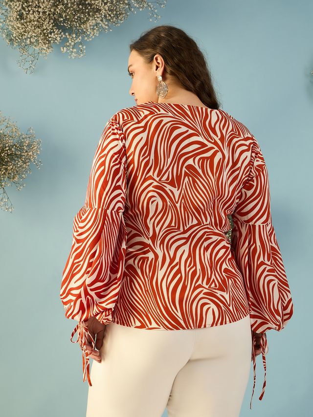 Print Puff Sleeve Crepe Top