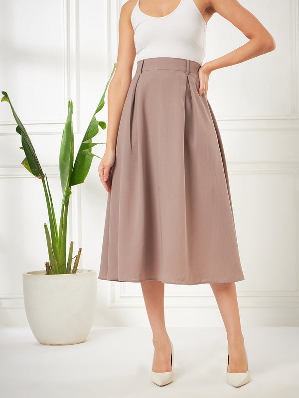 Khaki Pleated Formal Skirt