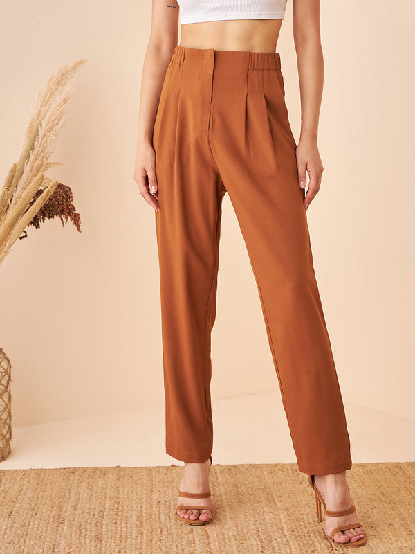 Solid Tan High Waist Trouser