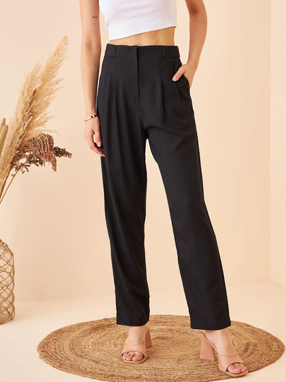 Solid Black High Waist Trouser