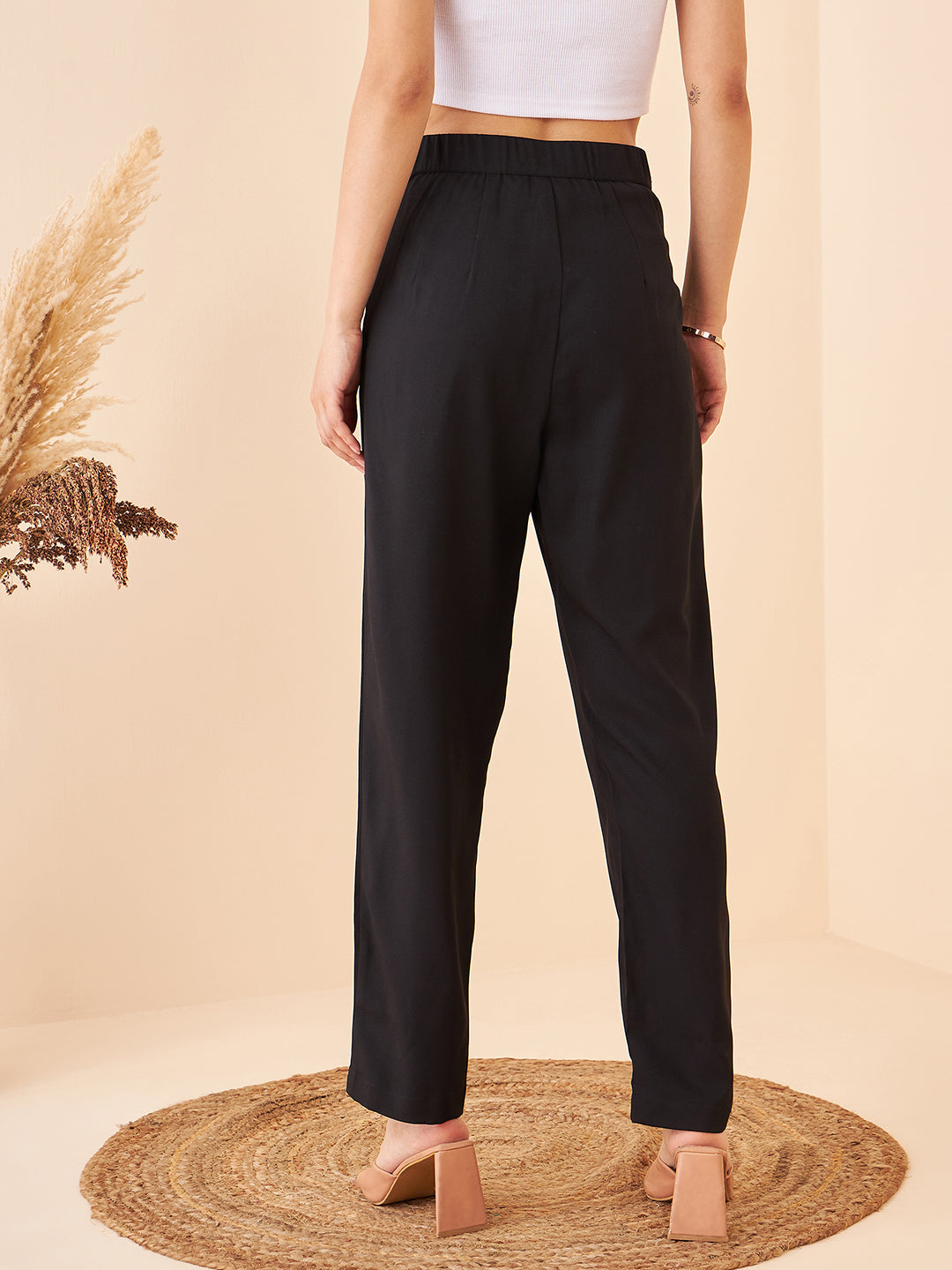 Solid Black High Waist Trouser