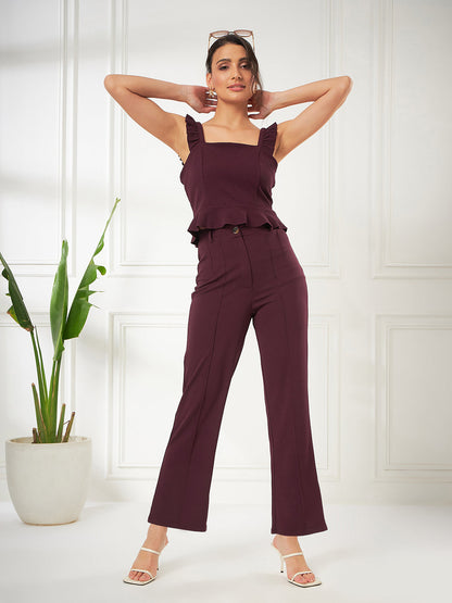 Solid Maroon Straight Fit High-Rise Pant