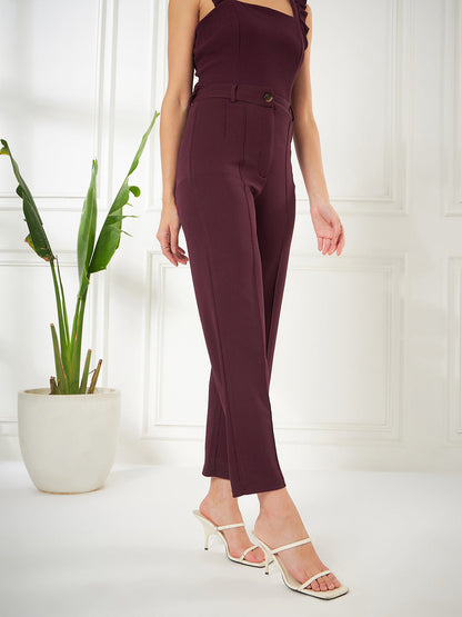Solid Maroon Straight Fit High-Rise Pant