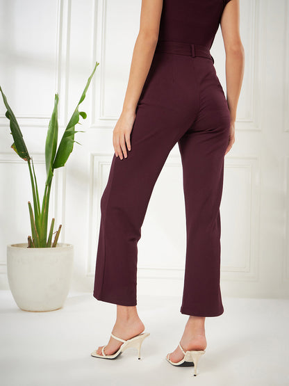 Solid Maroon Straight Fit High-Rise Pant