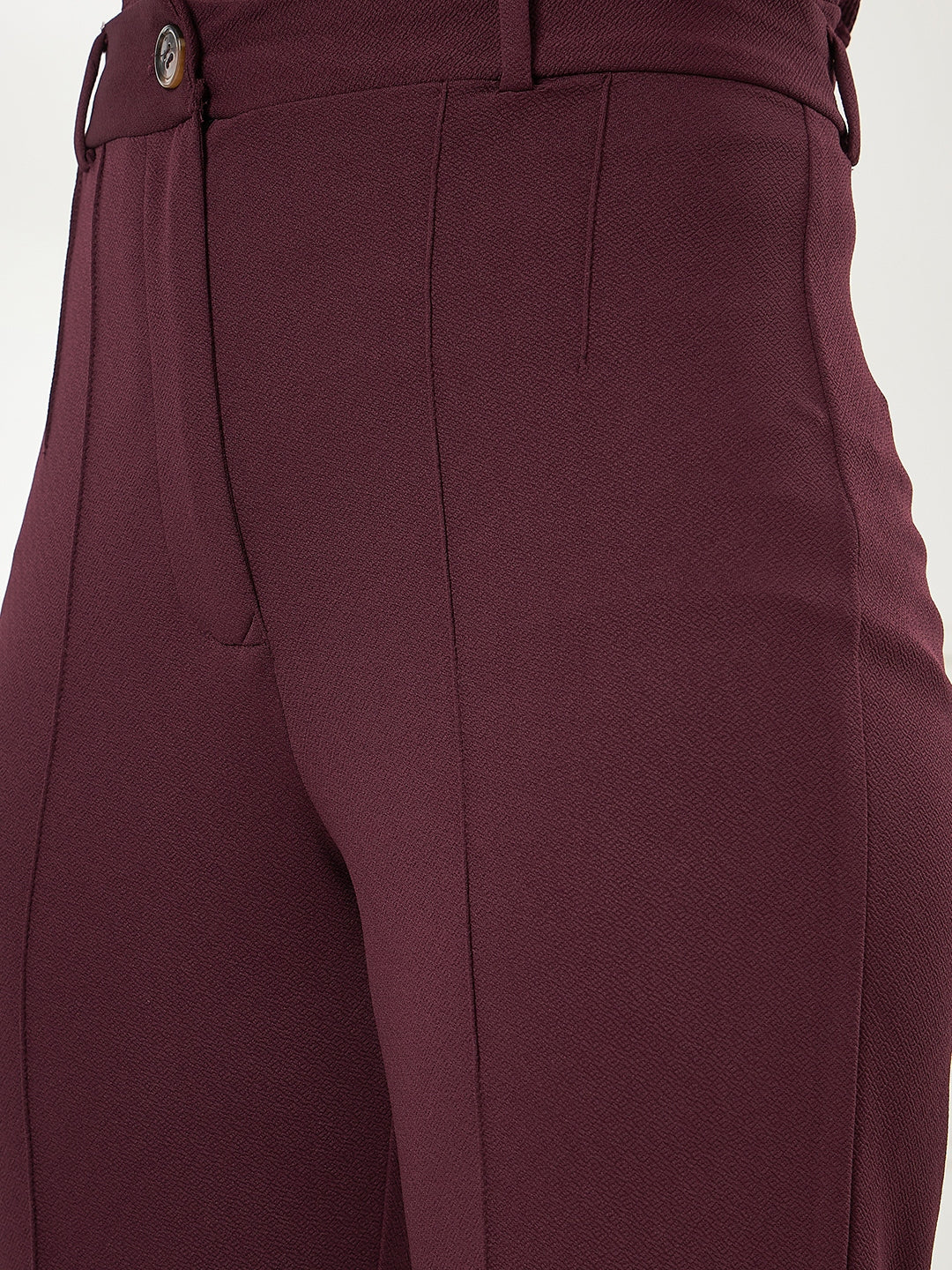 Solid Maroon Straight Fit High-Rise Pant