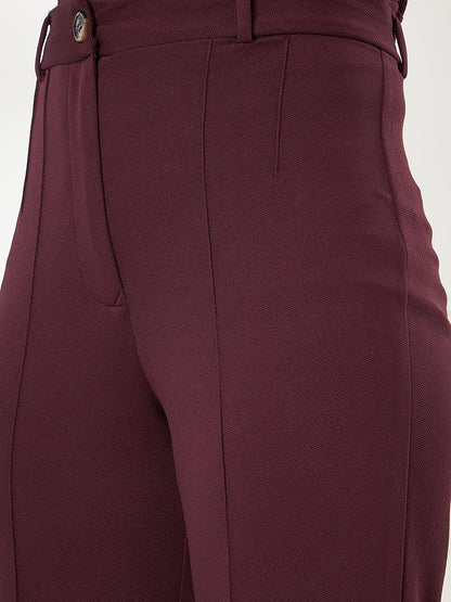 Solid Maroon Straight Fit High-Rise Pant
