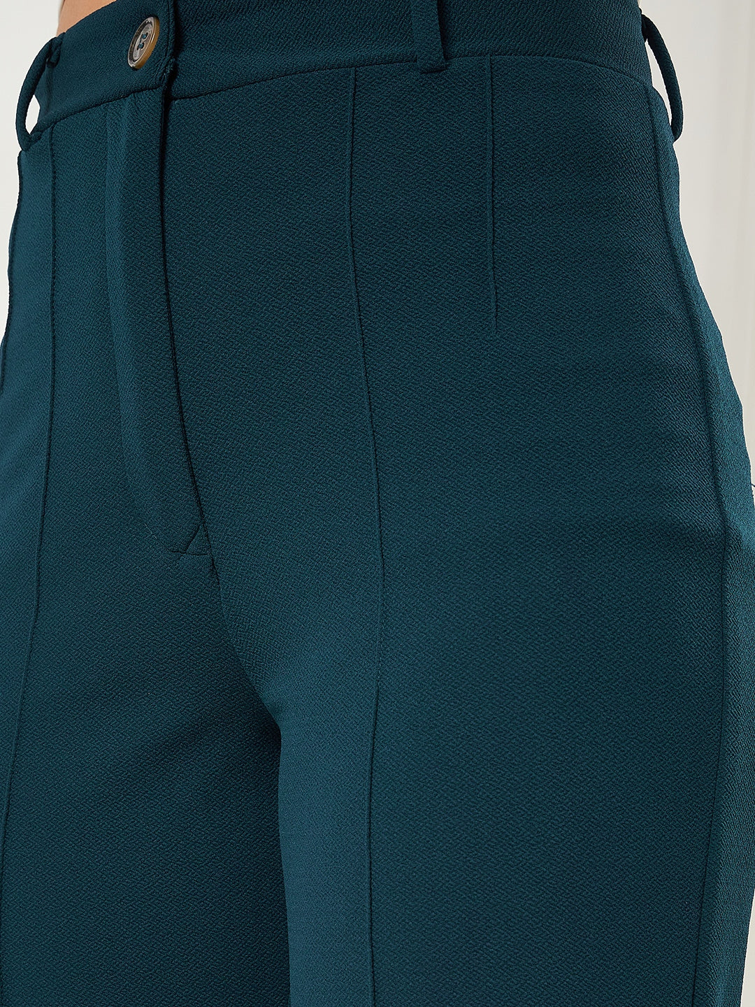 Solid Teal Blue Straight Fit High-Rise Pant