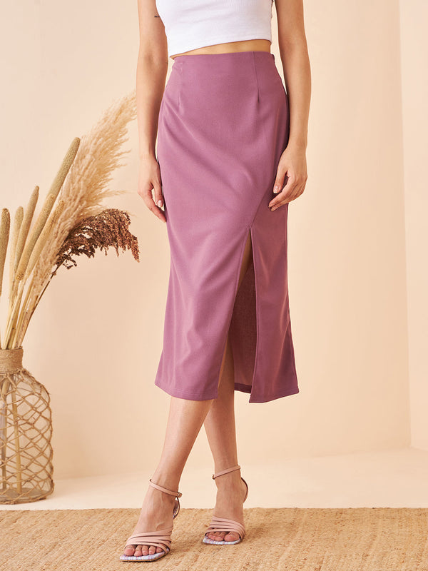 Front Slit Mauve Midi Skirt