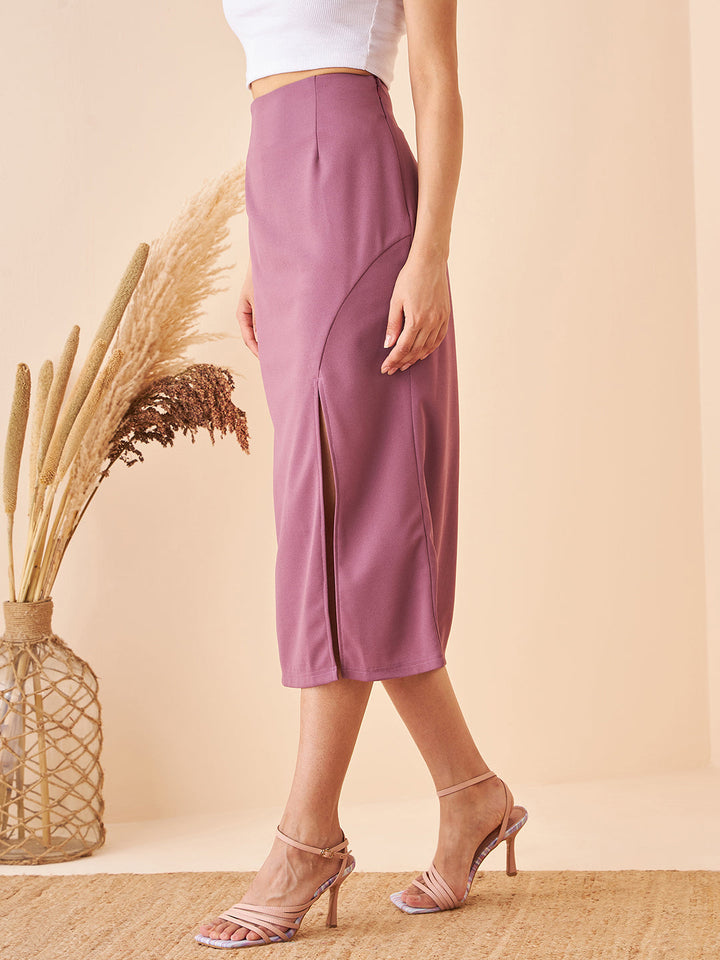 Front Slit Mauve Midi Skirt