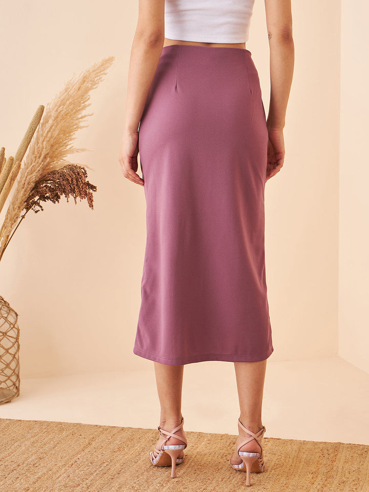 Front Slit Mauve Midi Skirt