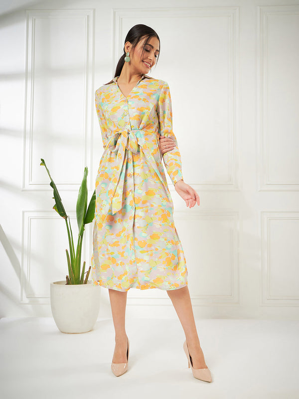Camouflage Print Tie-up Shirt Dress