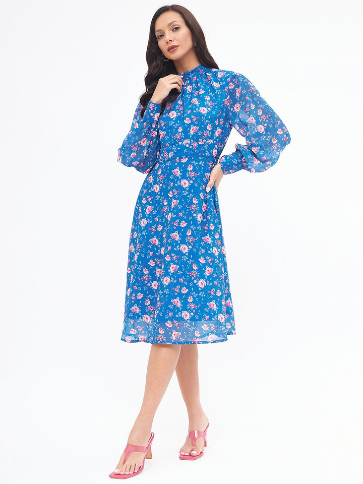 Floral High Neck Fit & Flare Dress