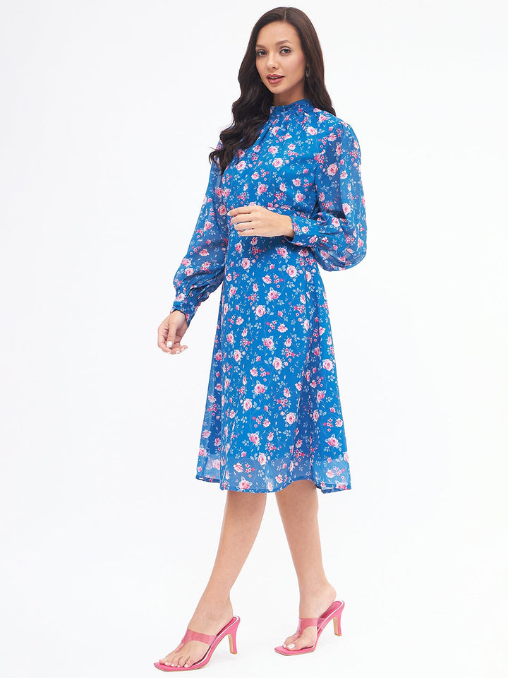 Floral High Neck Fit & Flare Dress