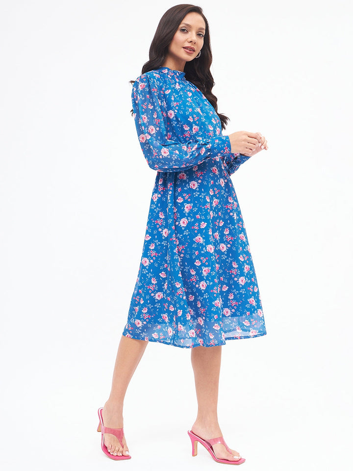 Floral High Neck Fit & Flare Dress