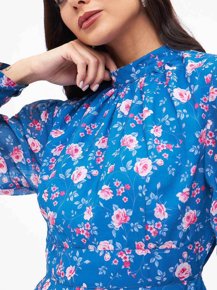 Floral High Neck Fit & Flare Dress