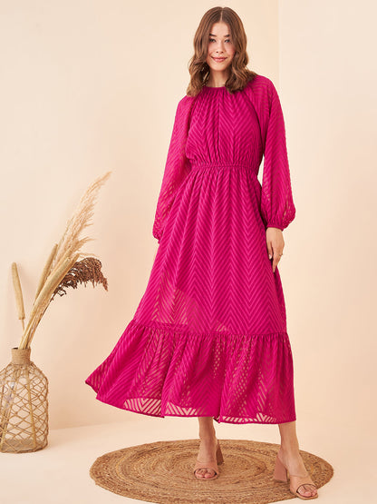 Self Design Fuchsia Pink Tie-knot Maxi Dress