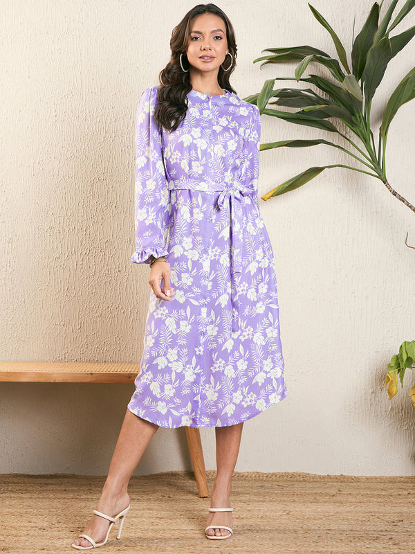 Frill Cuff Midi Shirt Dress