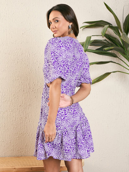 Asymmetric Neck Cut-Out Floarl Detail Dress