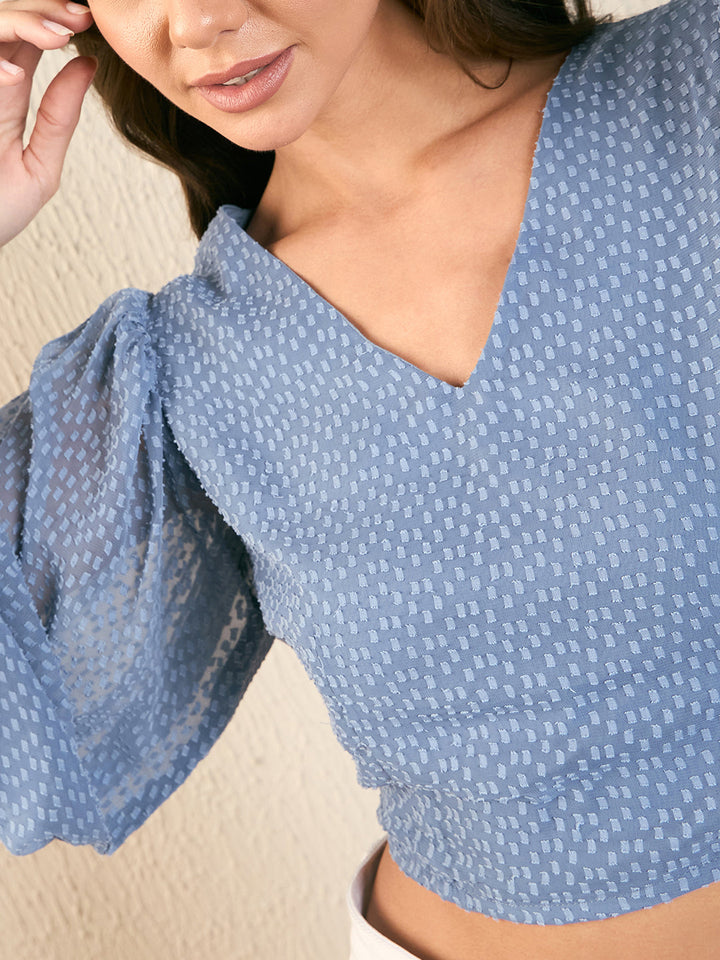 Dobby Self Design V Neck Crop Top