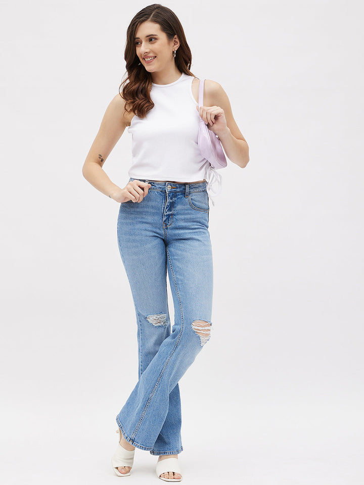 White Side Drawstring Crop Top