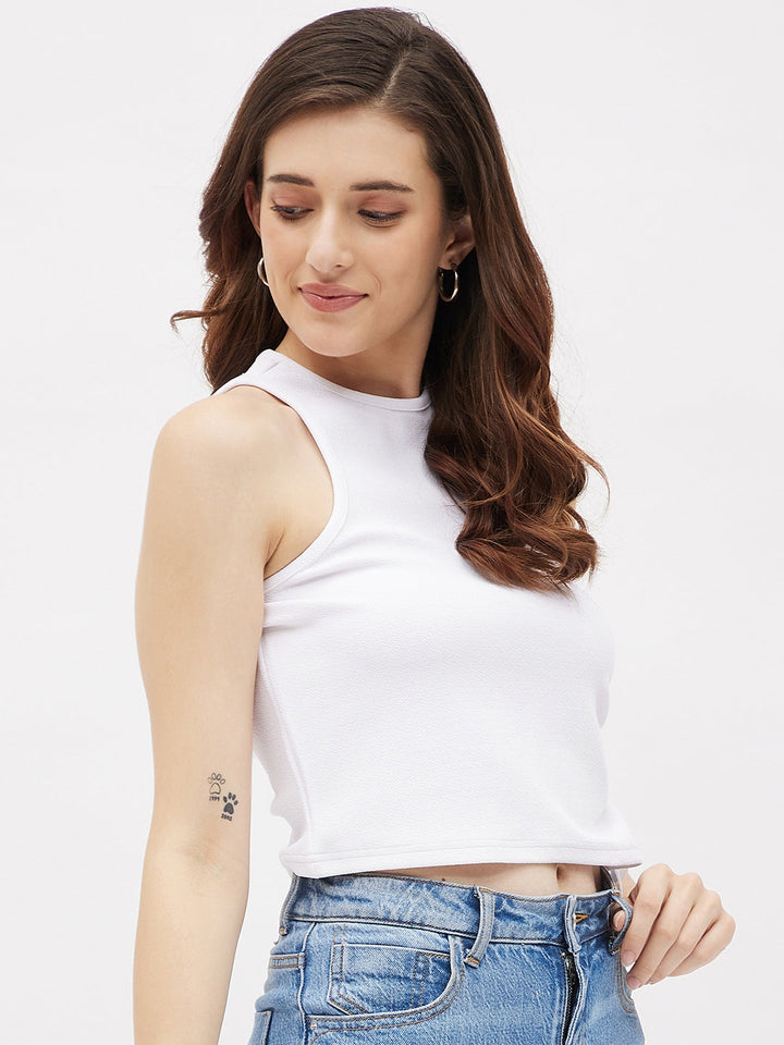 White Side Drawstring Crop Top