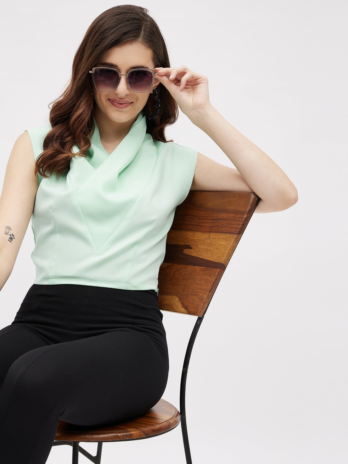 Moss Crepe Cowl Neck Top