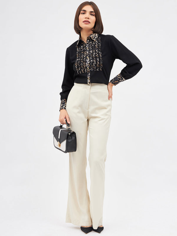 Black Frill Long Cuffed Sleeve Shirt