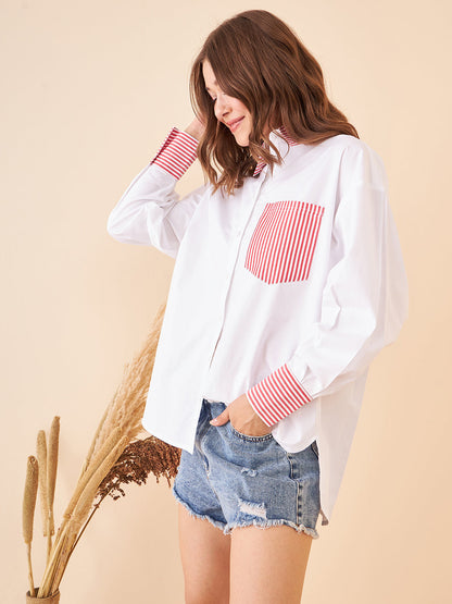 Red Stripes Deatiling White Shirt