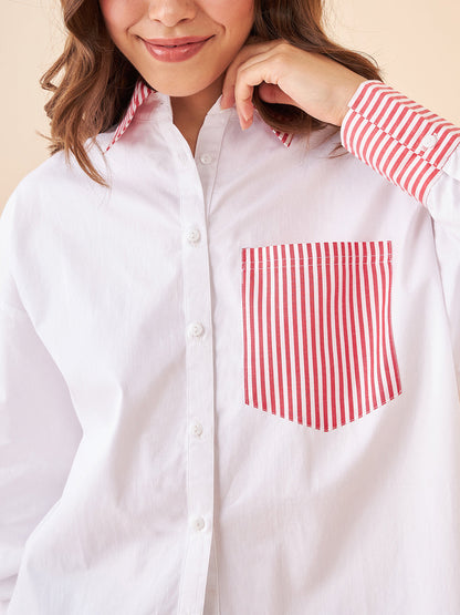 Red Stripes Deatiling White Shirt