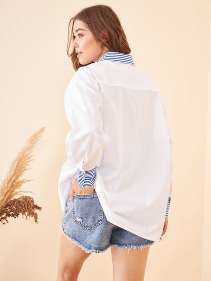 Blue Stripes Deatiling White Shirt