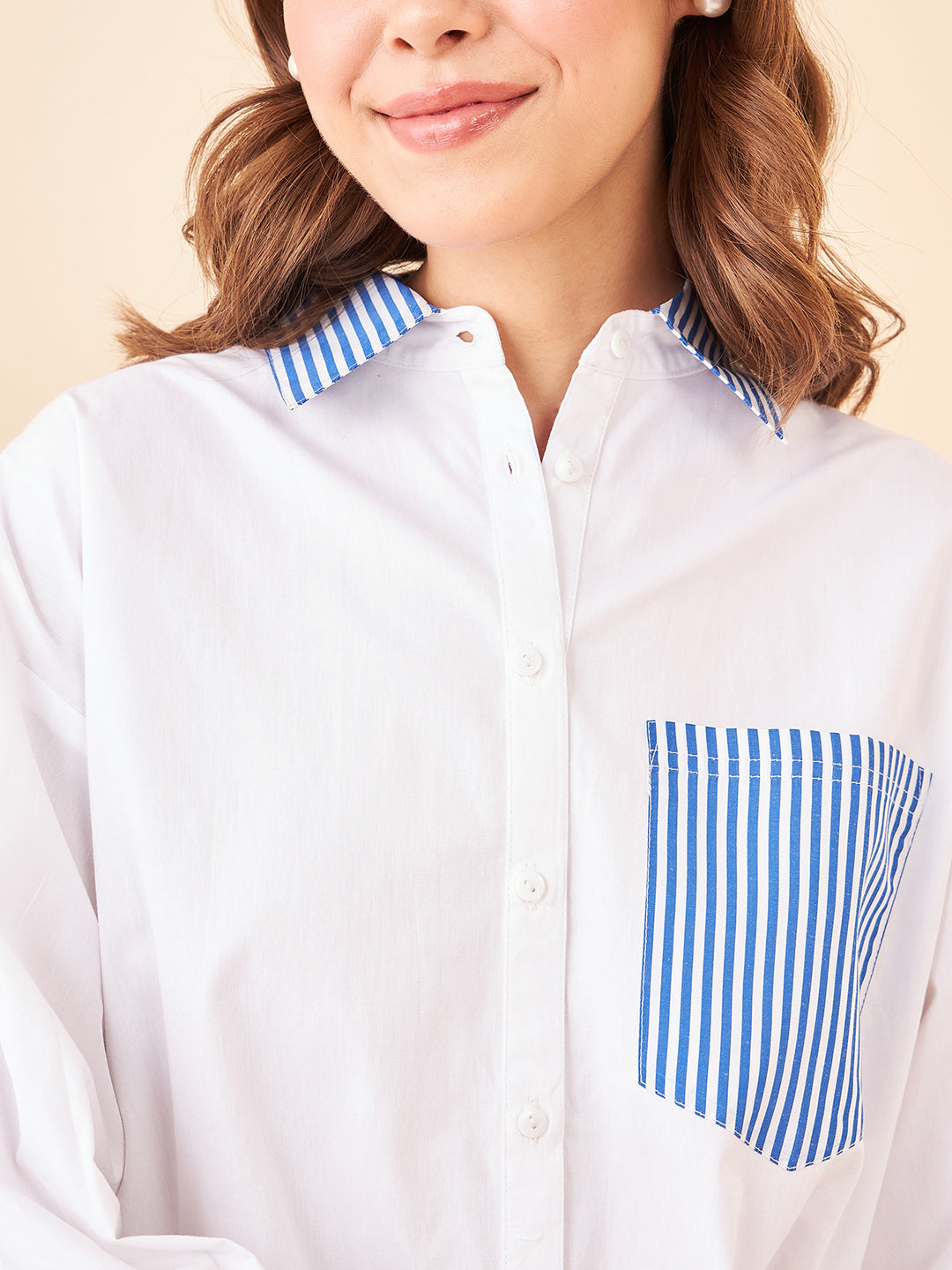 Blue Stripes Deatiling White Shirt