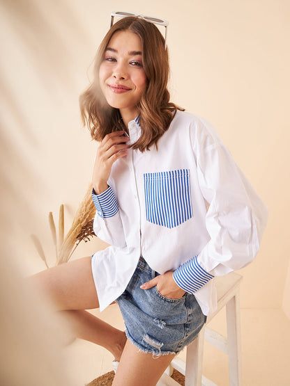 Blue Stripes Deatiling White Shirt