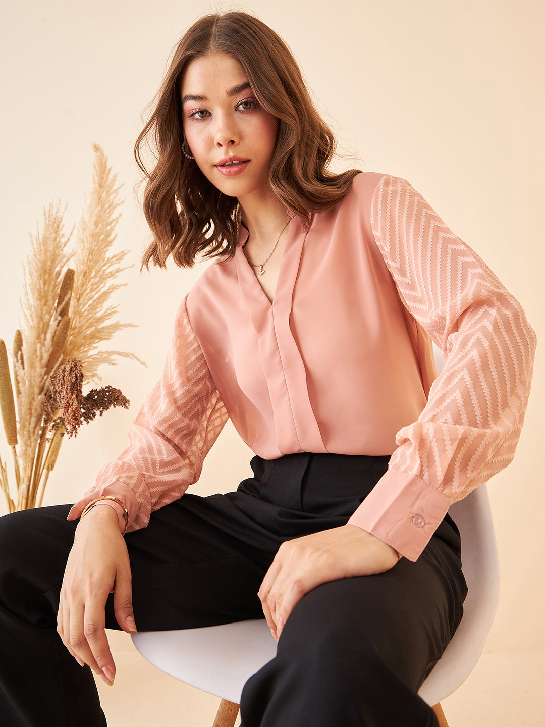 Notched Neckline Solid Top