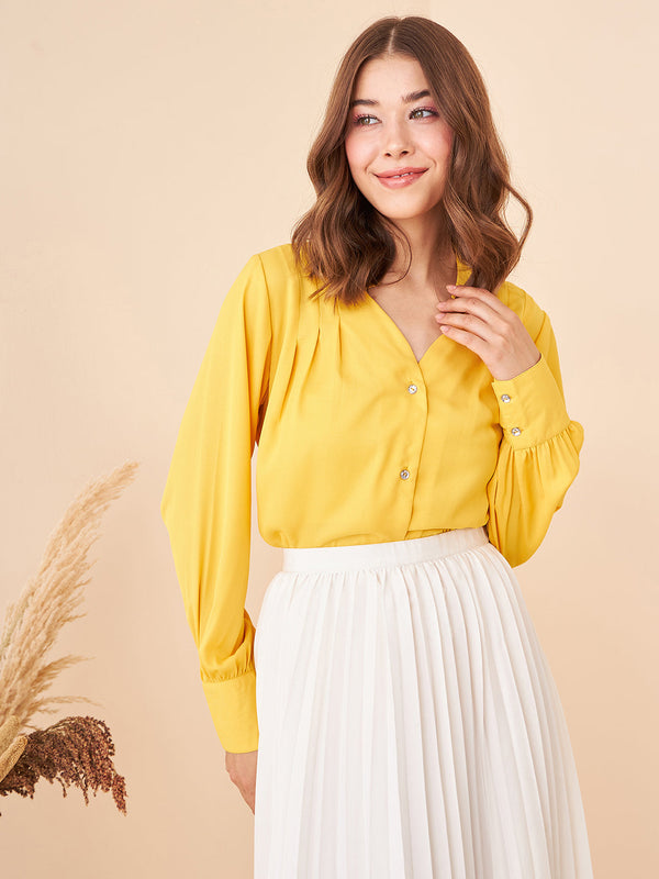 V-Neck Button Down Blouse