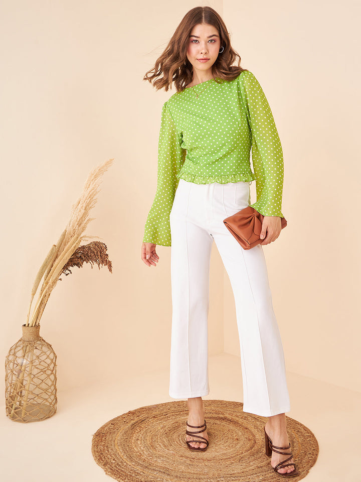Green Polka-dot Bell Sleeve Top