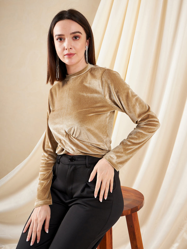 Beige Twist Detail Crop Top