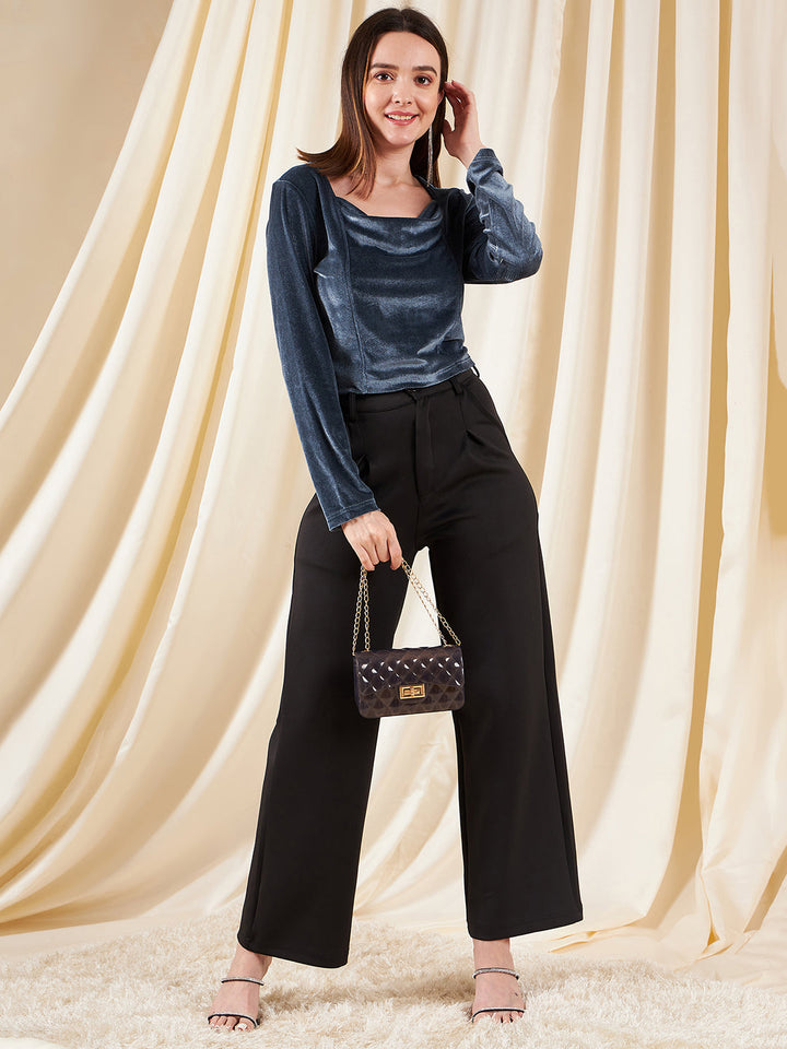 Grey Cowl Neck Top